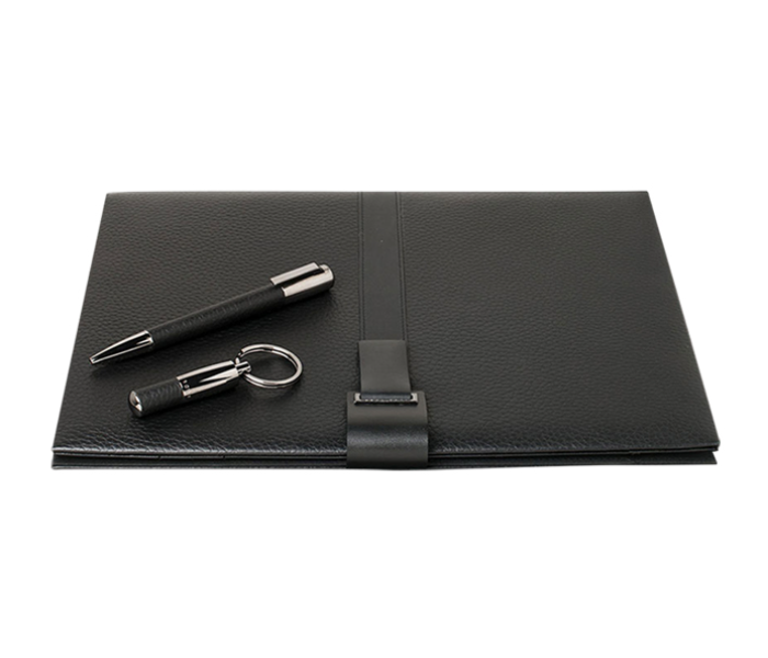 Hugo Boss 631  A4 Genuine Leather Folder Key Ring And Metal Pen - Zoom Image 1