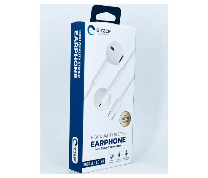 E-race EC-20 High Quality Stereo Earphone With Type-c Connector - White - Zoom Image 2