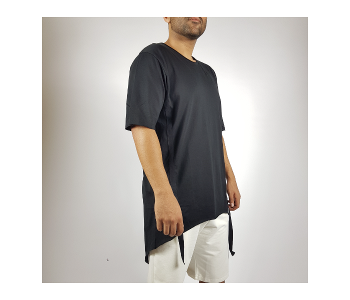 Short Sleeves Hip Hop Long XL T-Shirt With Ribbon For Men - Black - Zoom Image 1