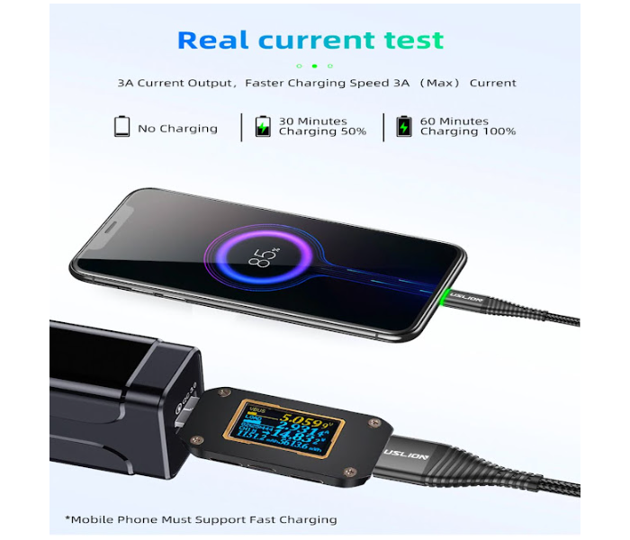 GTC 22000955 Type C 1Meter Universal Green Lighting Fast Charging And Data Transfer 3A Cable - Black - Zoom Image 5