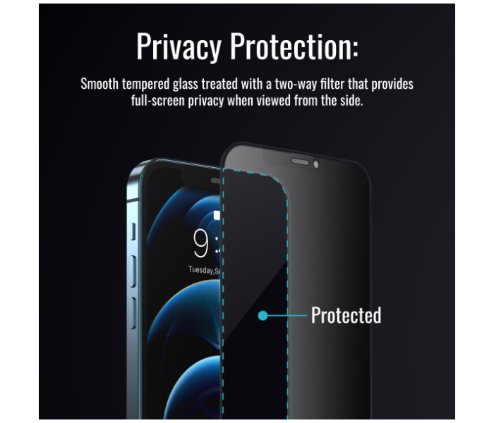 Promate Matte Anti-Spy 3D Tempered Glass Built-In Silicone Bumper Anti-Fingerprint Shatter Protection Privacy Screen Protector for iPhone 11 Pro - Zoom Image 3