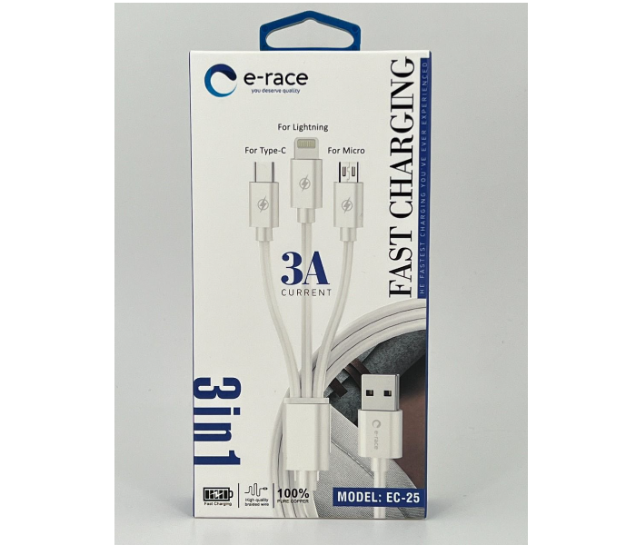 E-race EC-25 3 in 1 Fast Charging Cable-3A - White - Zoom Image