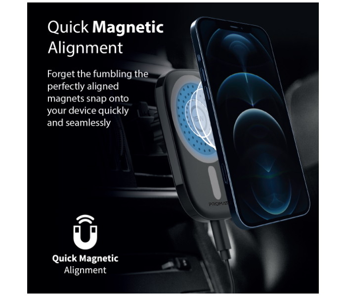 Promate Ultra-Fast Qi 15Watts 360 Degree Rotation Magnetic Wireless Car Charger with Quick-Lock Air Vent Holder - Black - Zoom Image 4