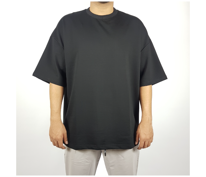 Oversize Tight Round Neck Medium T-Shirt for Men - Black - Zoom Image 1