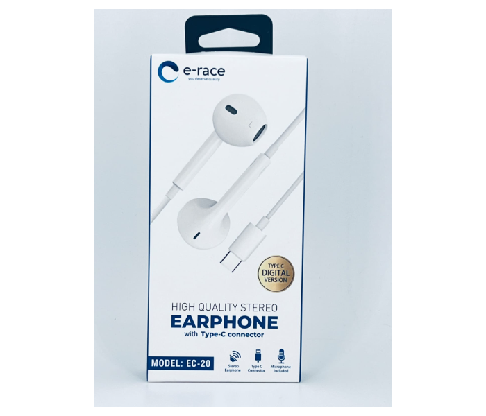 E-race EC-20 High Quality Stereo Earphone With Type-c Connector - White - Zoom Image 3