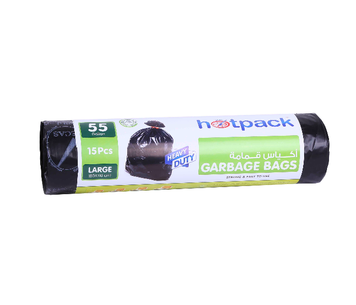 Hotpack HSMGBR80110 Set of 15 Pieces 80X110 cm 55Gallon Garbage Bag Roll - Black - Zoom Image 1