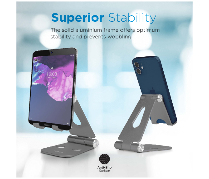 Promate Multi-Angle View Anti-Slip Silicone Pad Foldable Aluminum Tablet Stand - Grey - Zoom Image 2