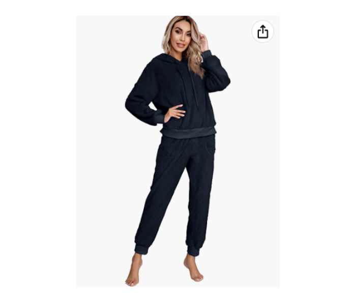 Winter Flannel Velvet Pajamas Sets Sleepwear for Women - Black - Zoom Image