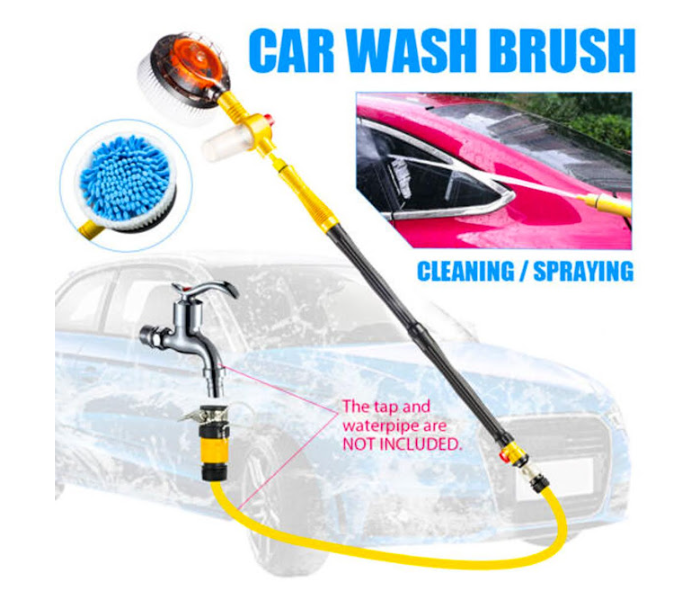 GTC 22000958 Rotating Car Wash Brush with Soap Dispenser Spin Scrubber and Long Handle for Car Washing - Black and Yellow - Zoom Image 1