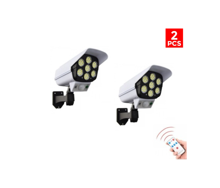 2 pcs 3 Modes Motion Sensor Solar Simulation Camera Wall Lamp Remote Control Outdoor Wall Light - White and Black - Zoom Image 1