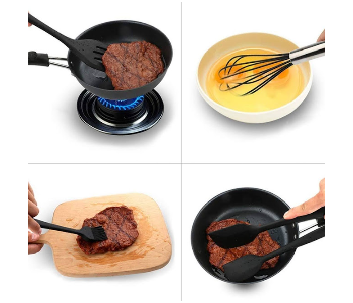 GTC 22000935 Set of 5 Piece Non-stick Heat Resistant Silicone Cooking Utensils with Turner - Black - Zoom Image 3