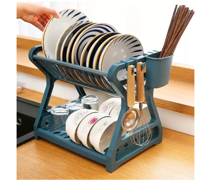 GTC 22000948 Double Layer Organizer Storage Plastic Kitchen Dish Rack Drainer - Blue - Zoom Image 1