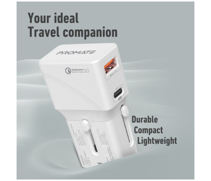 Promate 20Watts International Travel Adapter with Type-C - White - Zoom Image 5