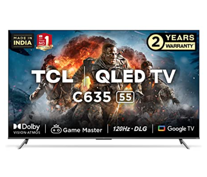 TCL 55C635 55 Inches 4K Ultra HD Smart QLED Google TV - Black - Zoom Image 1