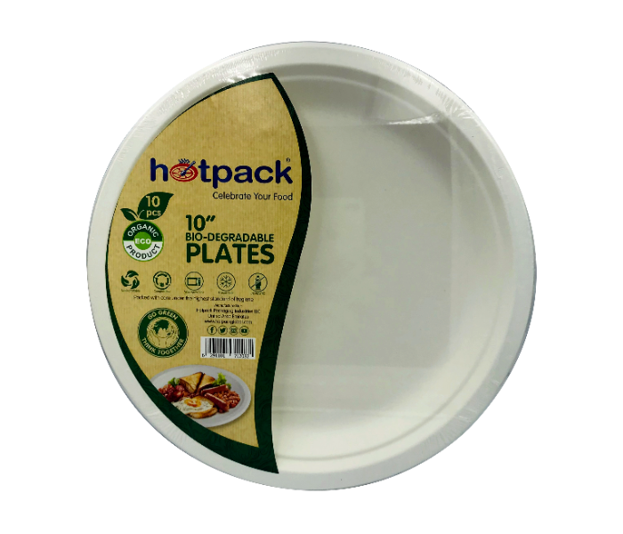 Hotpack HSMBDRP10 Set of 10 Pieces 10 Inch Bio Degradable Paper Pulp Plate - Zoom Image