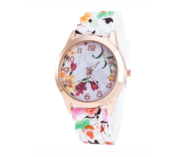 Floral Dial Silicone Band Analog Watches for Women - Zoom Image