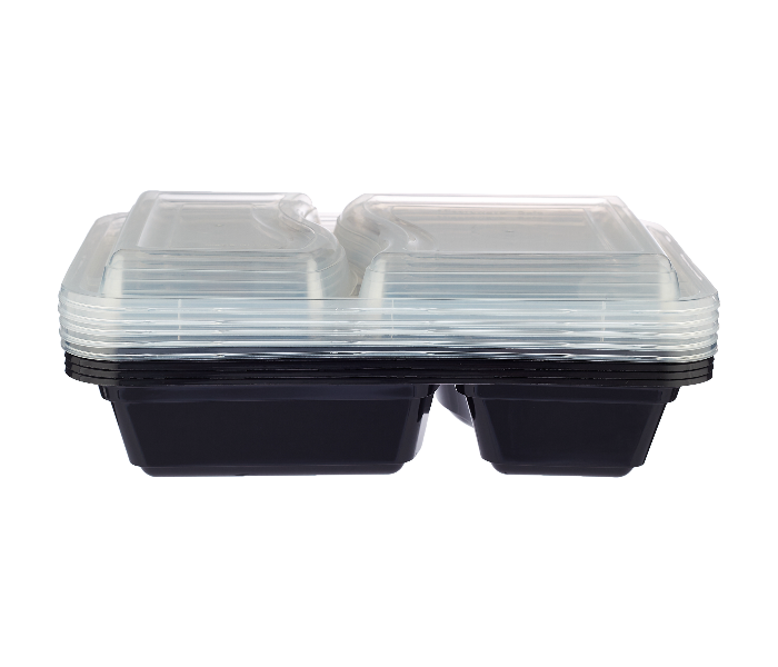 Hotpack HSMBBMC2C Set of 5 Pieces 2 Compartment Black Base Container With Lid - Zoom Image 1