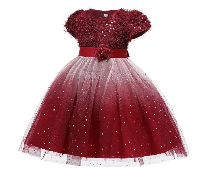 Beautiful Party Wear Model Frock for 5 Year Old Baby Girls - Maroon - Zoom Image 1