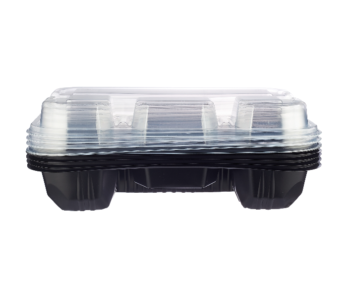 Hotpack HSMBBR4C Set of 5 Pieces Black Base 4 Compartment Container With Lid - Zoom Image 2