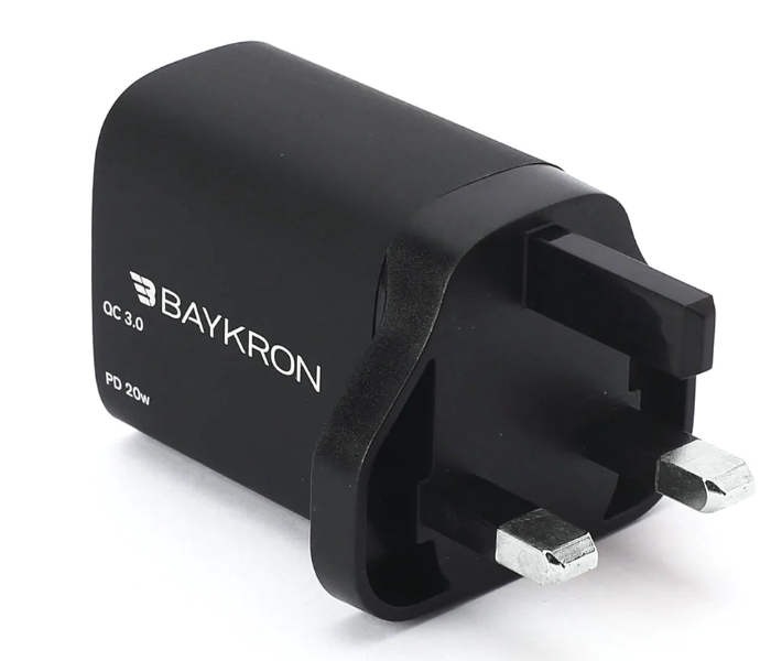 Baykron BKR-SL-WC-PDQC-UK 36W Fast Charging Dual Port Wall Charger With Type-C Uk - Black - Zoom Image 3