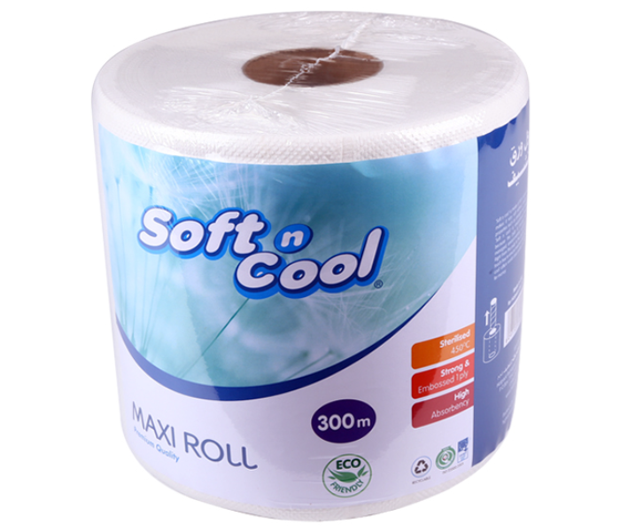 Hotpack SNCMRIW Soft N Cool 1Ply 1Roll 300Metre Embossed Perforated Paper Maxi Roll - Zoom Image 1