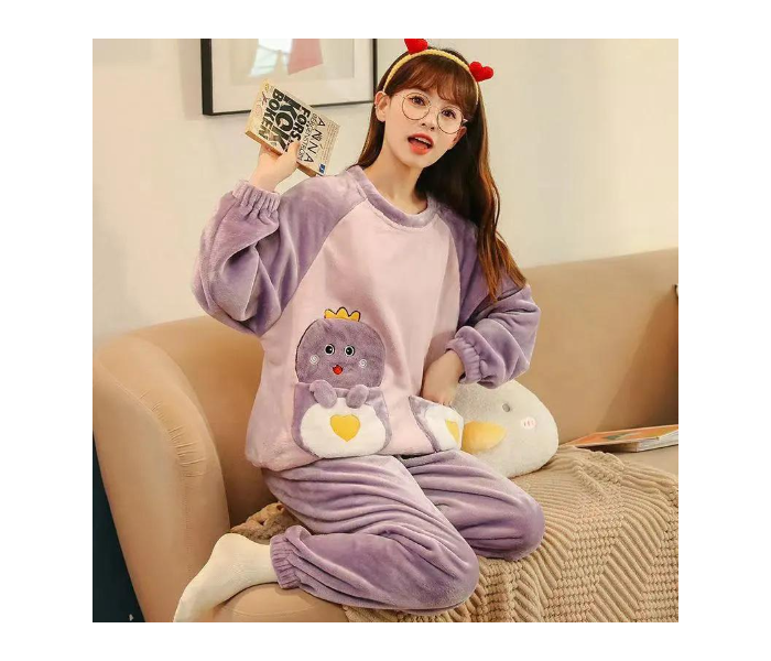 Femme Cartoon Printed Furry Plush Winter Warm Velvet Pajamas Set for Women - Free size Mixed Color - Zoom Image 1