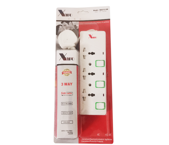 Xaro Mk913-5m 3 Way 5 Metre Fully Copper Socket Extension Board - White - Zoom Image 1