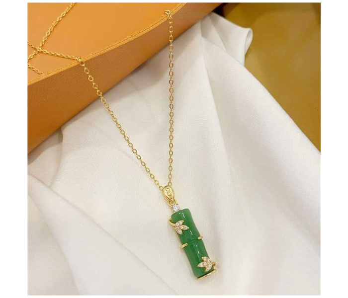 Bamboo Shape Natural Jade Pendant Necklace - Green - Zoom Image 2