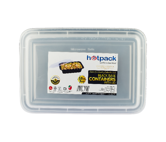 Hotpack HSMBBRE58 Set of 5 Pieces 58 Oz Black Base Rectangular Container With Lids - Zoom Image 1