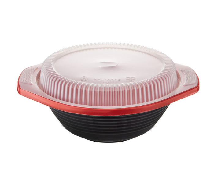 Hotpack HSMRBSB1000 Set of 5 Pieces 1000 ml Red and Black Base Soup Bowls With Lids - Zoom Image 2