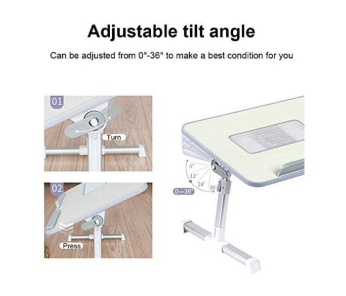 Foldable and Adjustable Tilt Angle Laptop Table With Cooling Fan - Grey - Zoom Image 3