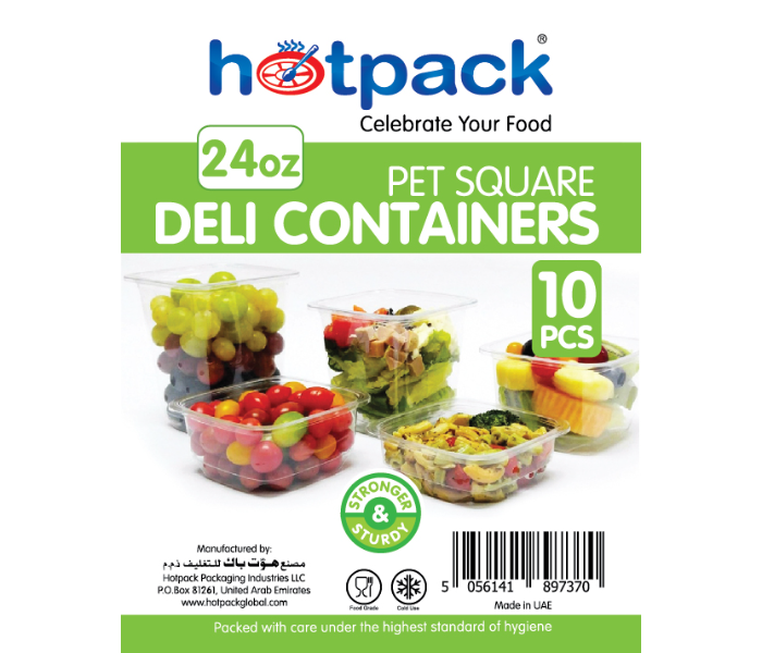 Hotpack HSMDCS24PET Set of 10 Pieces 24Oz Deli PET Square Container With Lid - Zoom Image 6