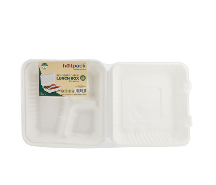 Hotpack HSMBDLB3 Set of 5 Pieces Bio-Degradable 3 Compartment Lunch Box - Zoom Image 1