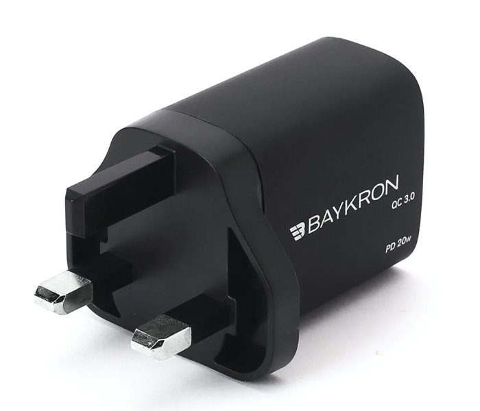 Baykron BKR-SL-WC-PDQC-UK 36W Fast Charging Dual Port Wall Charger With Type-C Uk - Black - Zoom Image 4