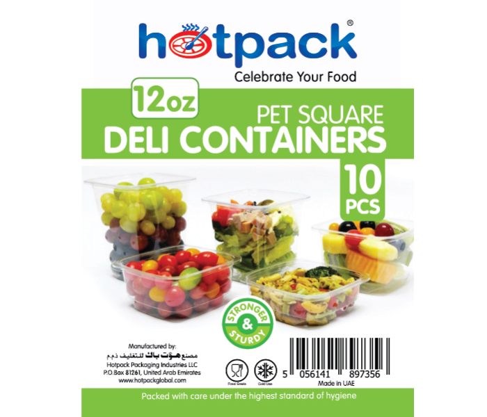 Hotpack HSMDCS12PET Set of 10 Pieces 12Oz Deli PET Square Container With Lid - Zoom Image 4