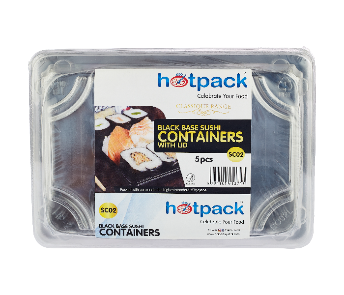 Hotpack HSMSC02B Set of 5 Pieces Black Sushi Container Base With Lid - Zoom Image 1