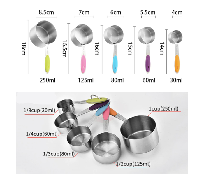 Set of 5 Pieces Stainless Steel Large Measuring Cups And Spoons - Silver - Zoom Image 3