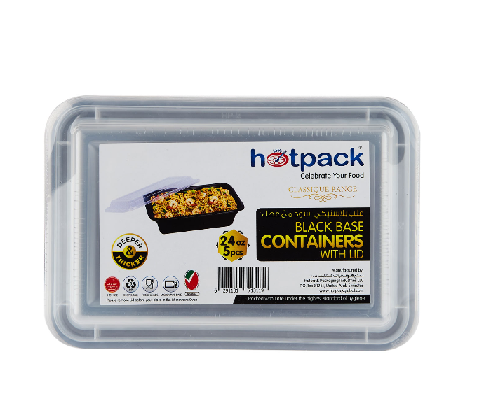 Hotpack HSMBBRE24 Set of 5 Pieces 24 Oz Black Base Rectangular Container With Lids - Zoom Image 1