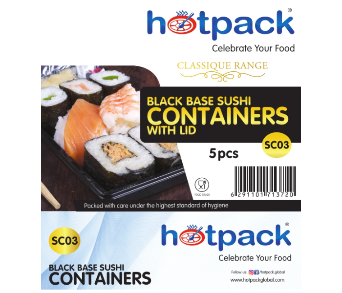 Hotpack HSMSC03B Set of 5 Pieces Black Sushi Container Base With Lid - Zoom Image 7