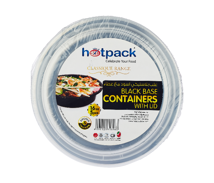 Hotpack HSMBBRO16 Set of 5 Pieces 16 Oz Black Base Round Container With Lids - Zoom Image 1