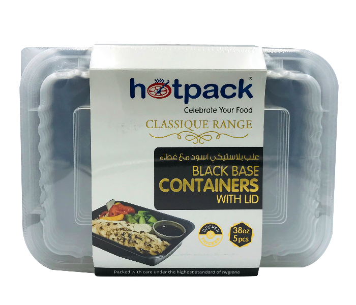 Hotpack HSMBB8388 Set of 5 Pieces 38 Ounce Black Base Rectangular Microwavable Container With Lids - Zoom Image