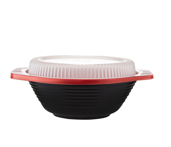 Hotpack HSMRBSB1000 Set of 5 Pieces 1000 ml Red and Black Base Soup Bowls With Lids - Zoom Image 1