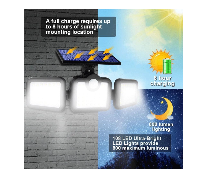 Galaxy Solar Motion Sensor Light Outdoor and 3 Adjustable Heads Waterproof Wireless Wall Lights - Zoom Image 3