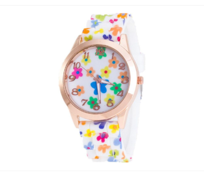 Floral Dial Silicone Band Analog Watches for Women - White  - Zoom Image