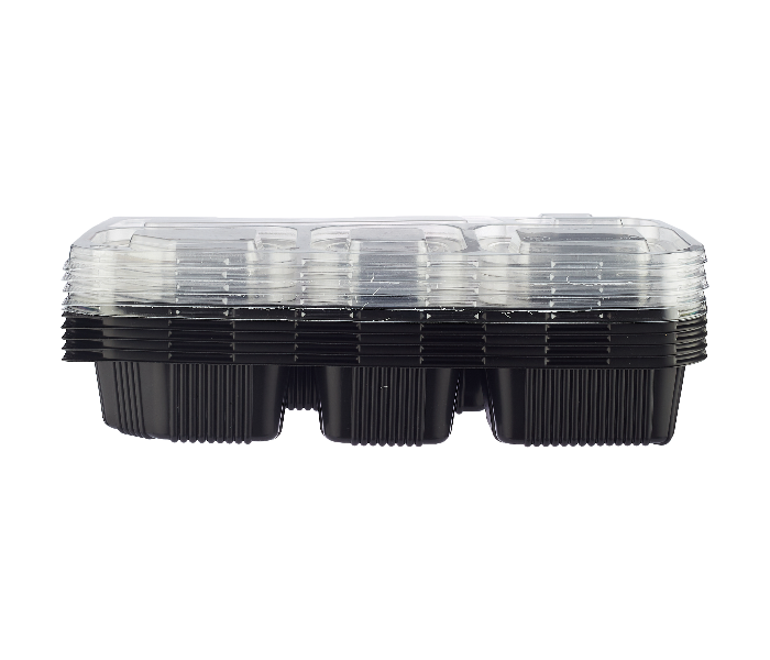 Hotpack HSMBBR6C Set of 5 Pieces Black Base 6 Compartment Container With Lid - Zoom Image 1