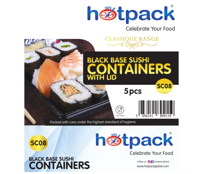 Hotpack HSMSC08B Set of 5 Pieces Black Sushi Container Base With Lid - Zoom Image 7