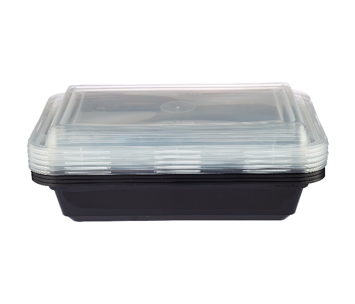 Hotpack HSMBBRE24 Set of 5 Pieces 24 Oz Black Base Rectangular Container With Lids - Zoom Image 2