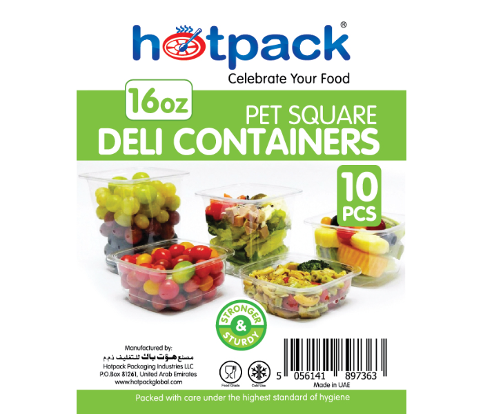 Hotpack HSMDCS16PET Set of 10 Pieces 16Oz Deli PET Square Container With Lid - Zoom Image 5