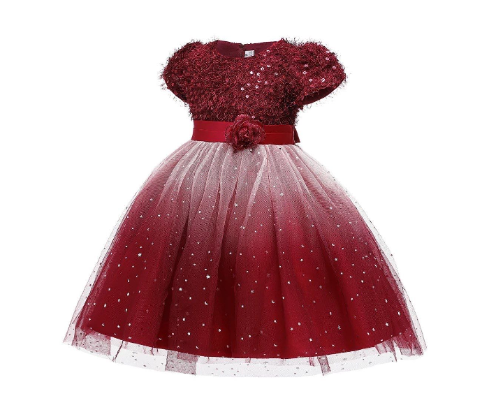 Beautiful Party Wear Model Frock for 4 Year Old Baby Girls - Maroon - Zoom Image 1