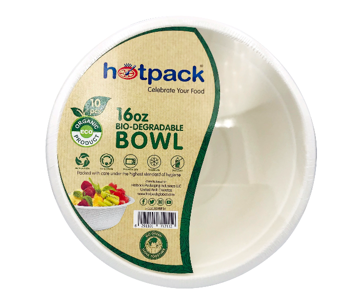 Hotpack HSMBDRB16 Set of 10 Pieces 16 Ounce Bio Degradable Paper Pulp Bowl - Zoom Image